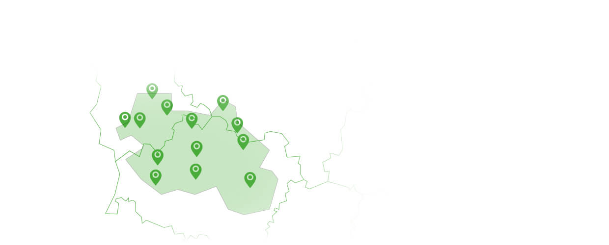 zielona grafika jako mapa ze znacznikami lokalizacji